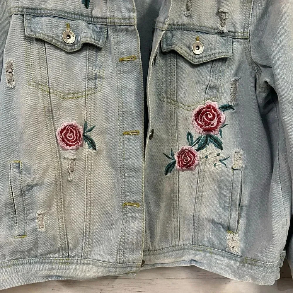 Cavalini Distressed Light Denim Oversized Fit Jacket Size L - Picture 7 of 7